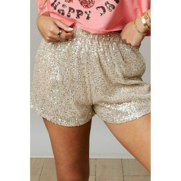 Fantastic Fawn Pants - Making a Statement Sequin Sparkle Shorts in Taupe